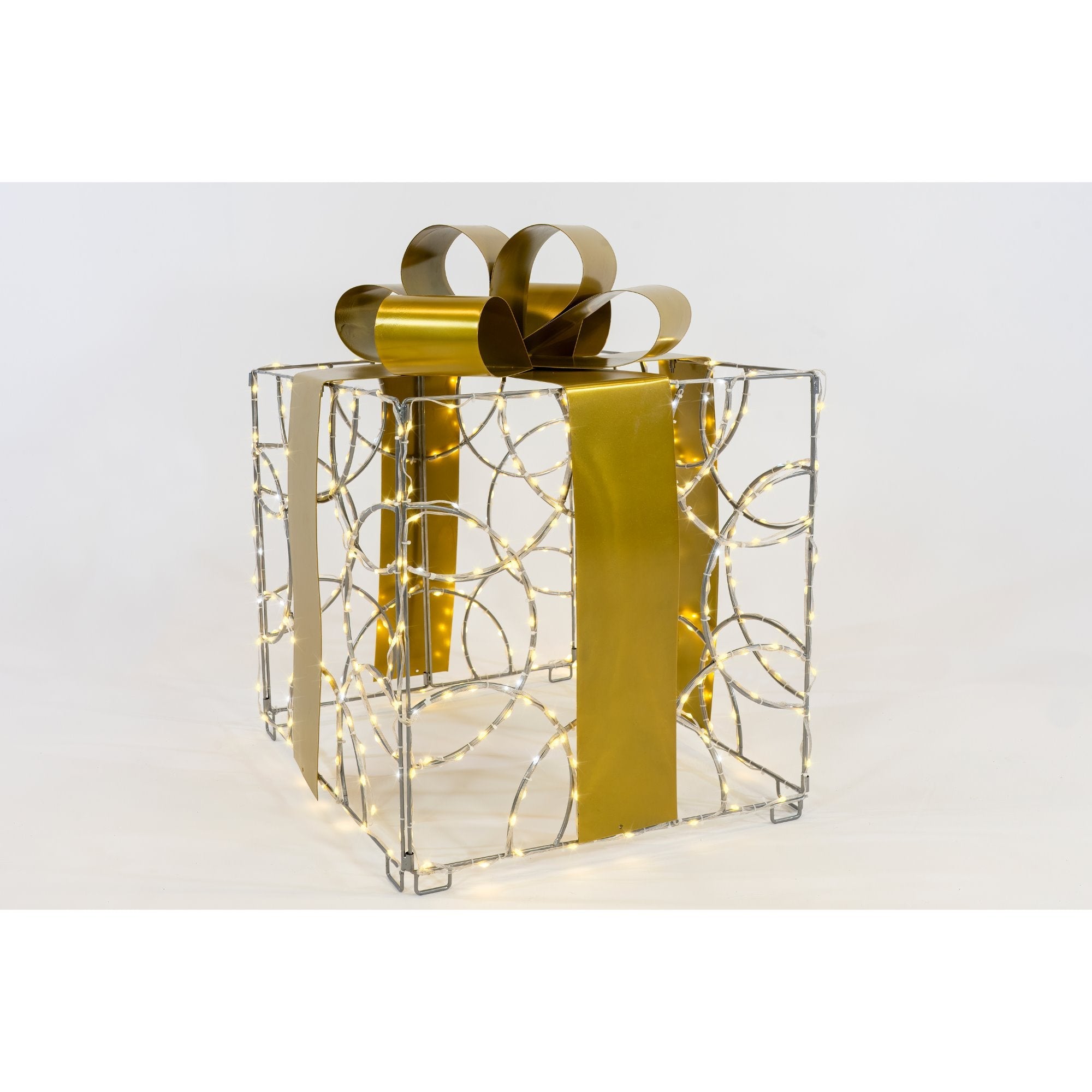 3D Giftbox Deluxe Design Lights for Christmas Warm White with Gold Metal Ribbon 17"