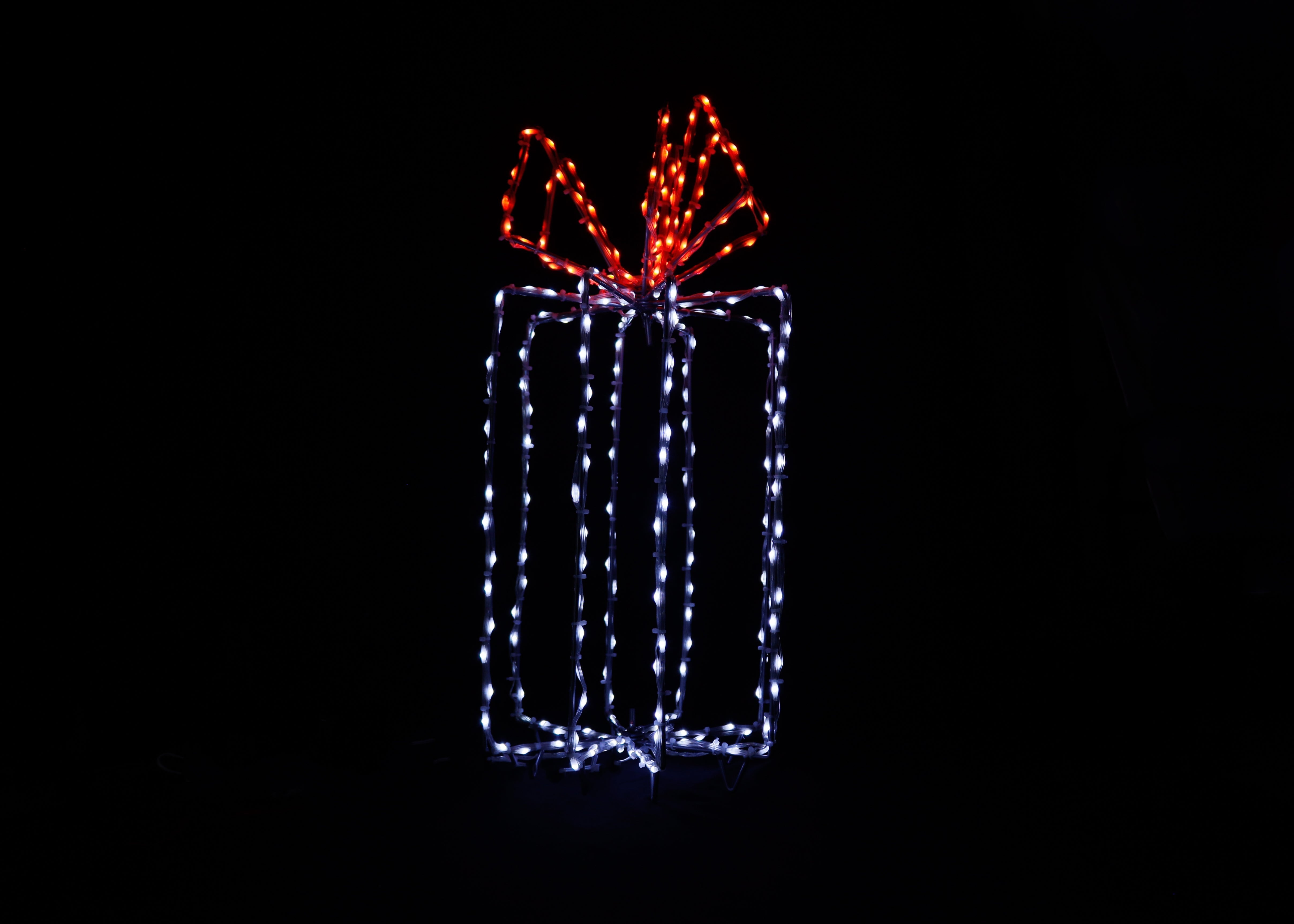 3D Giftbox Wire Decor - 20" Lights for Christmas Pure White with Red Bow