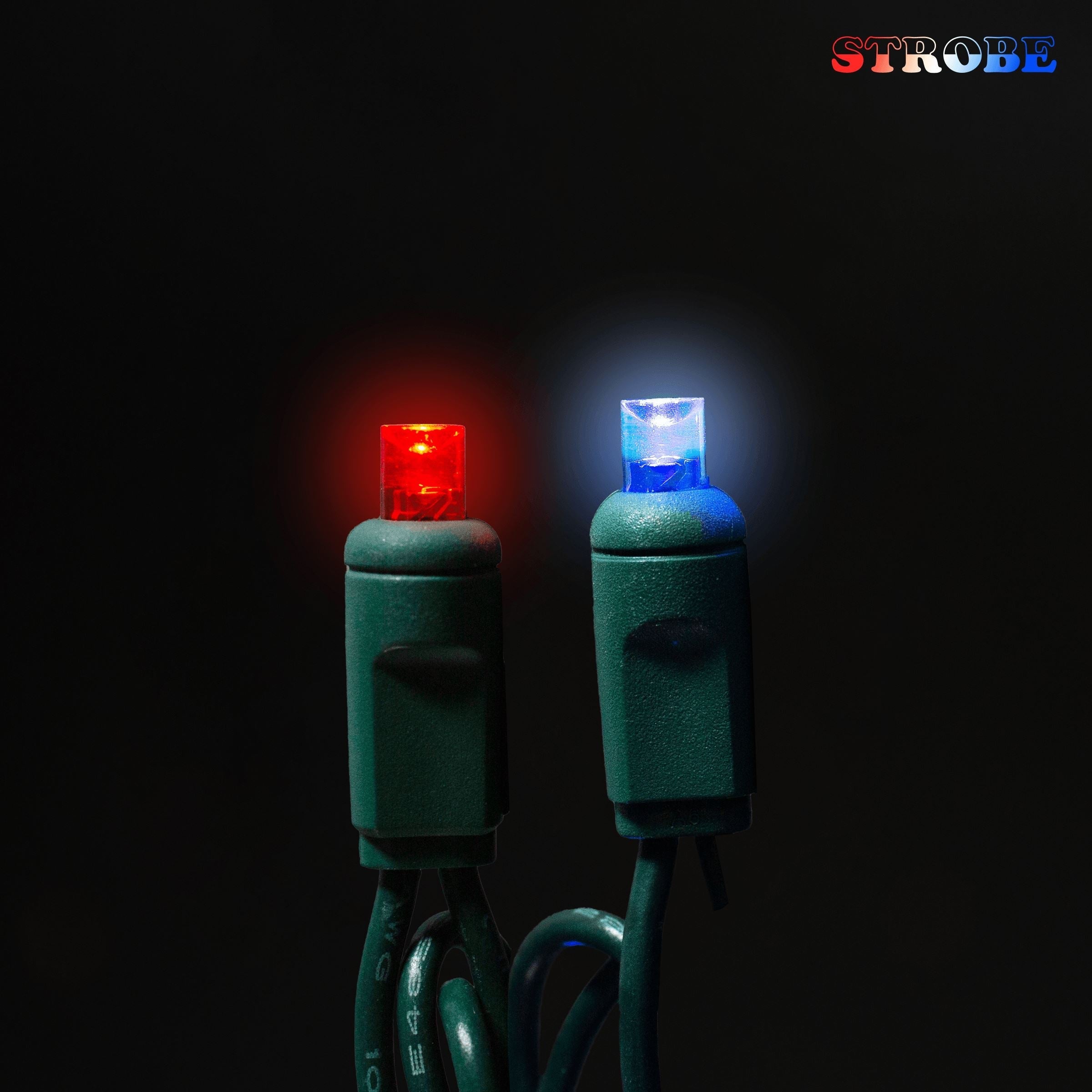 5mm Motion Light Set 50ct Balled-6" Spacing (Strobe / Twinkle) (Green Wire) Light Sets Lights for Christmas Patriot - Strobe (Red / Blue)