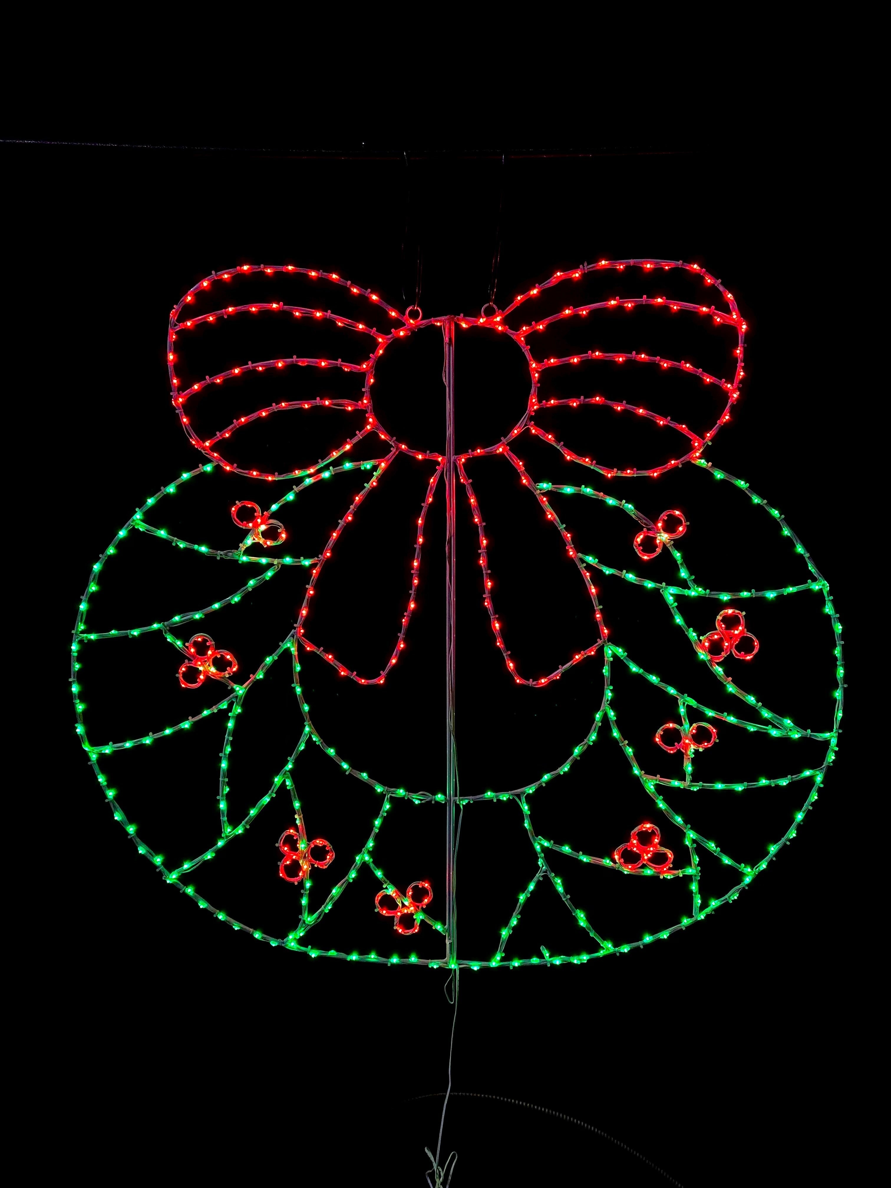 Wire Décor Wreath with Bow & Holly Wire Décor Lights for Christmas