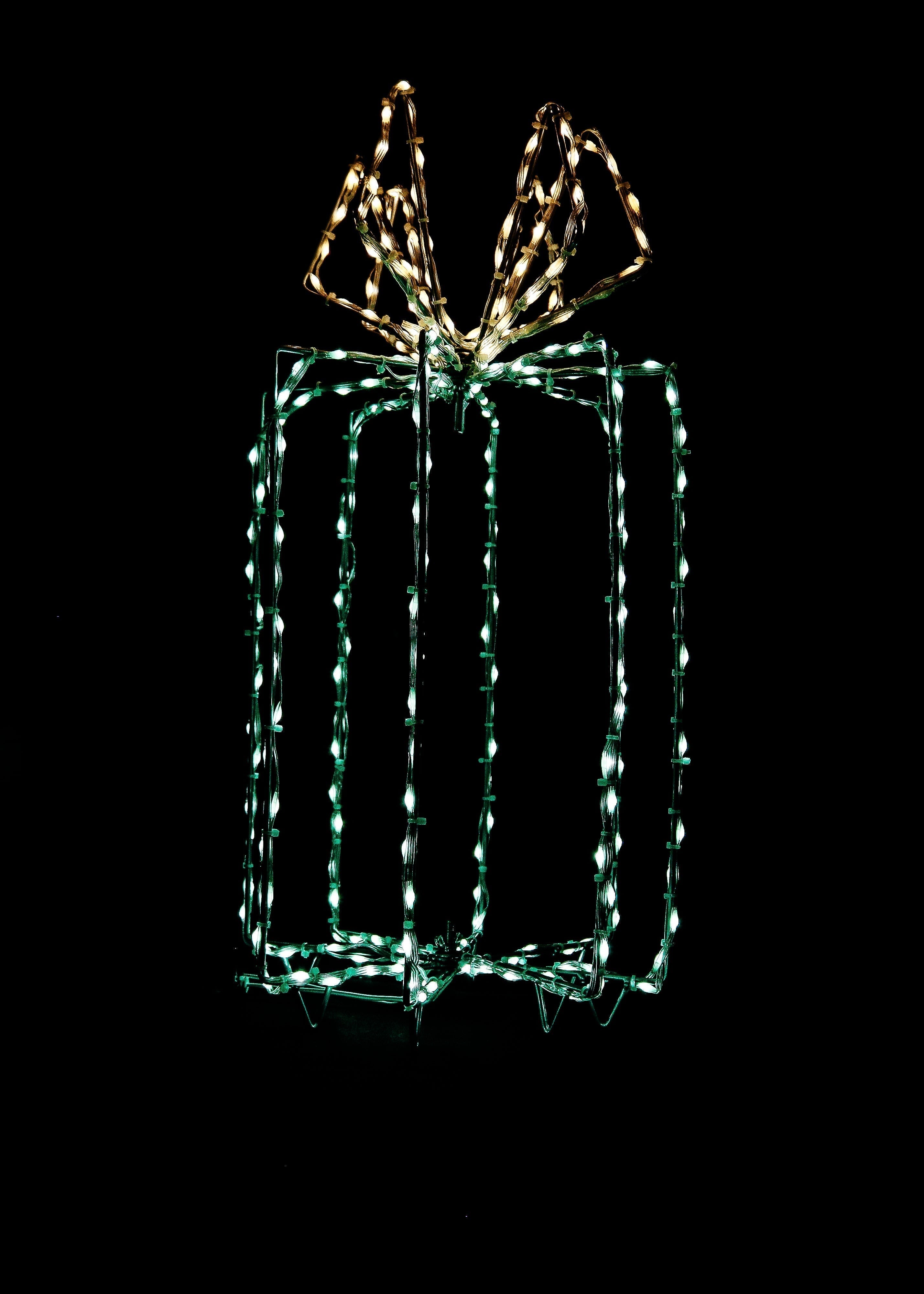 3D Giftbox Wire Decor - 28" Wire Décor Lights for Christmas Green with Gold Bow 