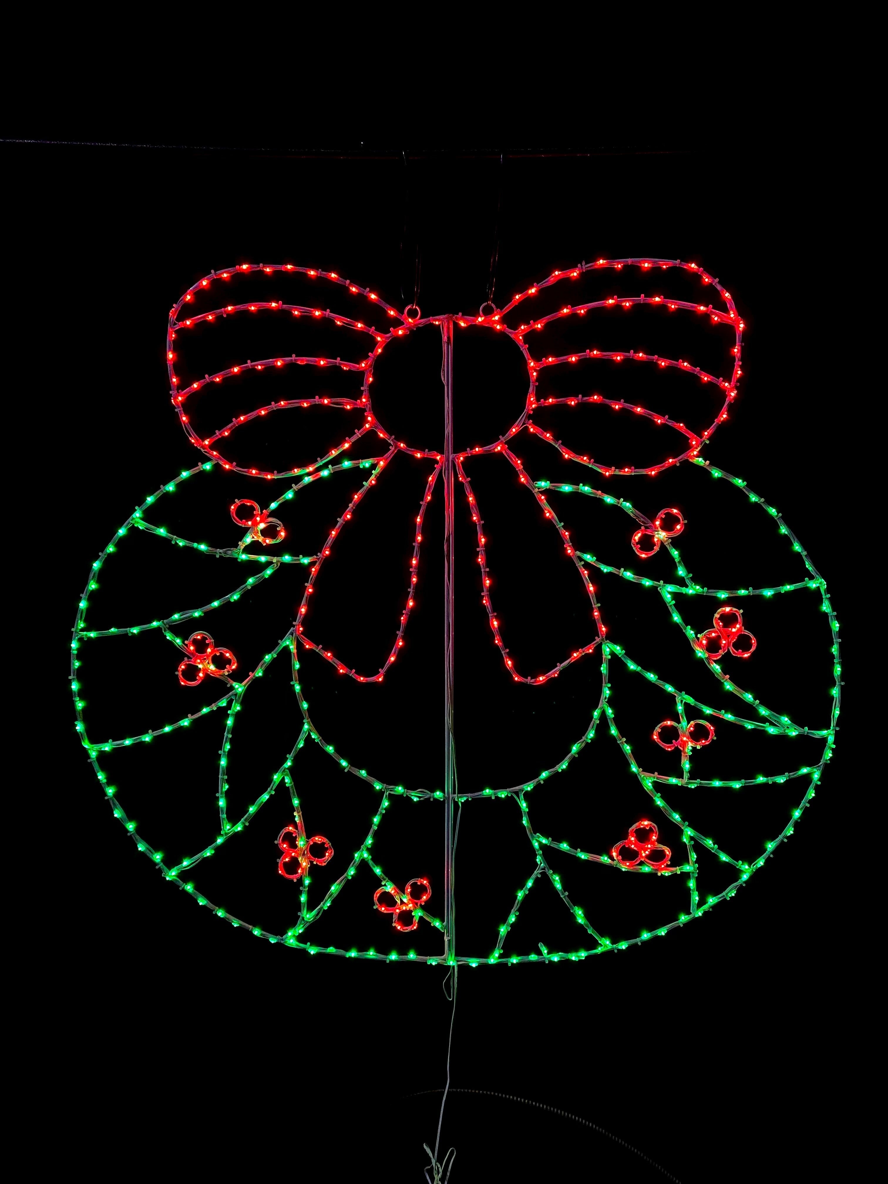 Wire Décor Wreath with Bow & Holly Wire Décor Lights for Christmas 